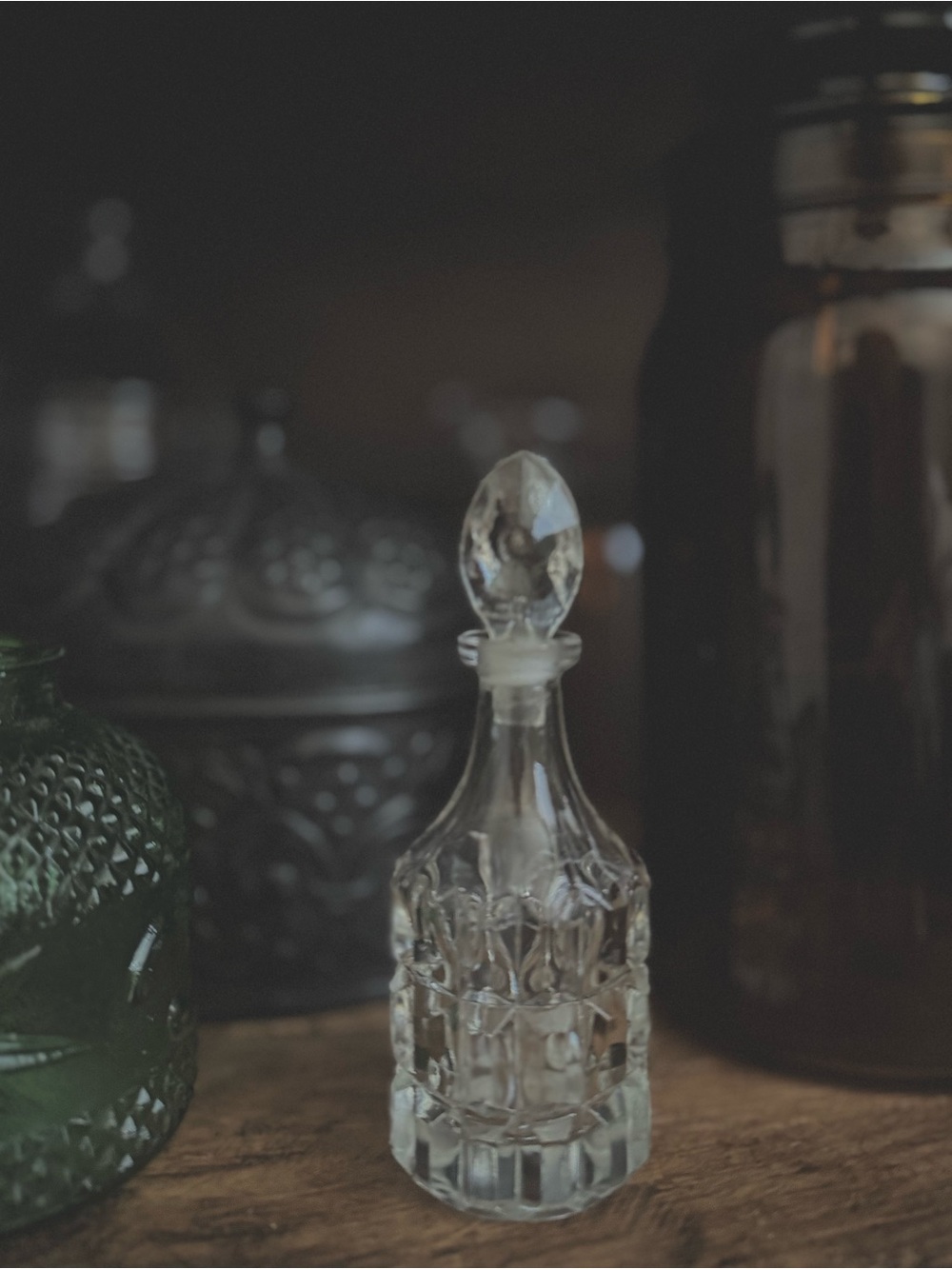 Vintage Cut Glass Perfume Bottle with Faceted Stopper | Vanity Decor